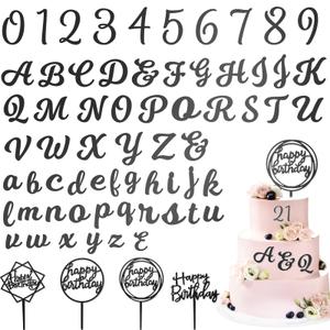 68 Pcs Acrylic Alphabet Number Cake Topper 0-9 Number and A-z Letters Personalized Cake Picks Decor DIY Name Cupcake Toppers Christmas Wedding Baby Shower Party(Black)