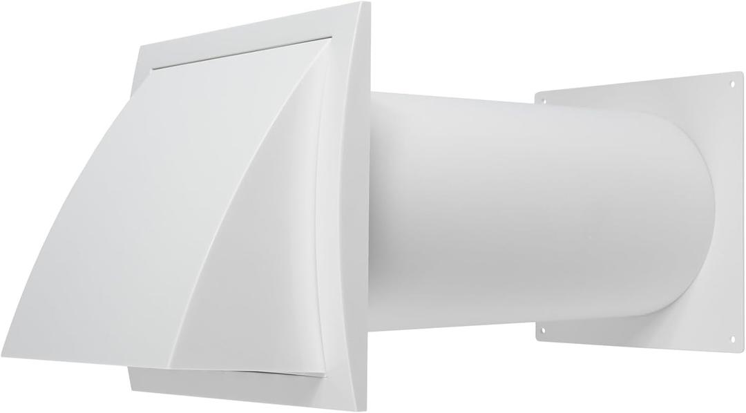 Repa Market 5 Inch Plastic Through Wall Ventilation Kit - Dryer Vent Hood with Cuttable PVC Pipe and Duct Connector - White Indoor Dryer Vent Kit/Outdoor Dryer Vent Cover - Dryer Exhaust vent