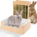 Extra-Large 2-in-1 Rabbit Litter Box & Hay Feeder Set, Wood, Mess Proof, for Guinea Pigs, Chinchillas, Hamsters, and Rabbits