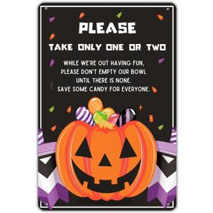 KanaAt Trick or Treat Please Take Only One or Two Tin Sign Halloween Candy Vintage Decor for Home Kitchen Cafe Bar Porch Yard Front Door Party Decor 8x12 inch, diany-m90