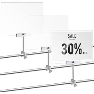 FoldTier 3 Set Aluminum Alloy Sign Holder Clamp with 8.5 x 11 Inch Acrylic Frame Rotatable Holding Clamp Sign Holder for Clothing Stores Price Tag Office (Silver)