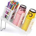 Cup and Lid Holder, Disposable Paper Cup Dispenser with Coffee Pod Straw Storage Basket, Countertop Coffee Cup Holder for Coffee Stations, Bars, Break Rooms, Living Rooms, Parties (White)