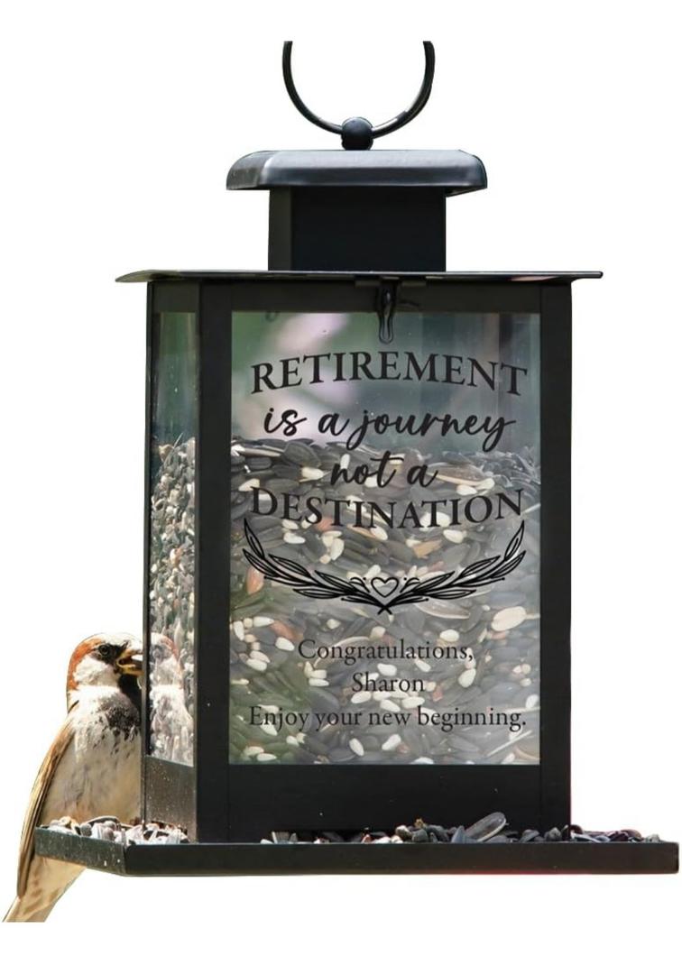 Personalized Bird Feeder, Metal Bird Feeder with Hook, Custom Decorative Bird Feeder, Retirement is a Journey