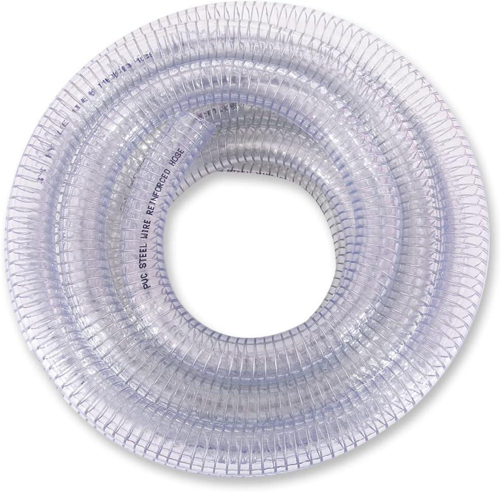 DAVCO 3/8" ID x 25 ft PVC Reinforced Tubing With Spiral Steel Wire, High Pressure Flexible Vinyl Hose Heavy Duty Clear Suction Tube,Non-Toxic, Vacuum Dust Collection Pipe