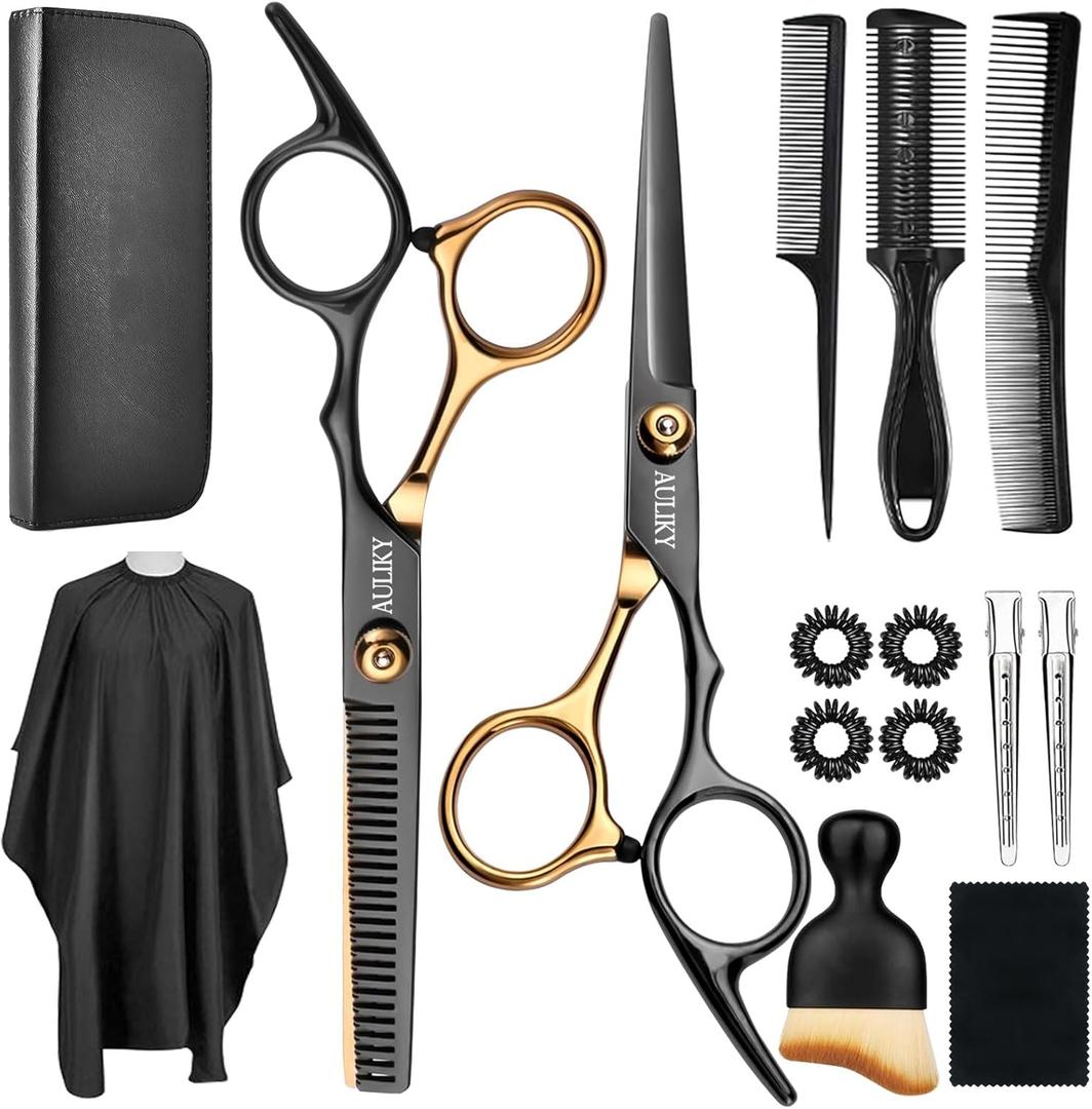 Hair Cutting Scissors Shears Kits, 15 Pcs Professional Stainless Steel Hairdressing Shears Set Thinning Scissors for Barber/Salon/Home/Men/Women/Kids/Adults
