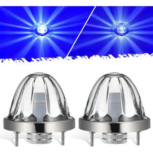 Partsam 2Pcs Glass Watermelon Lights [Patented] Clear Lens Blue LED Side Marker Clearance Lights with Bezel Replacement for Kenworth Peterbilt Freightliner Trucks