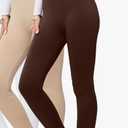 2 Pack Women’s Fleece Lined Leggings - Ultra-Soft, Premium Comfort - Brown, Khaki -M/L