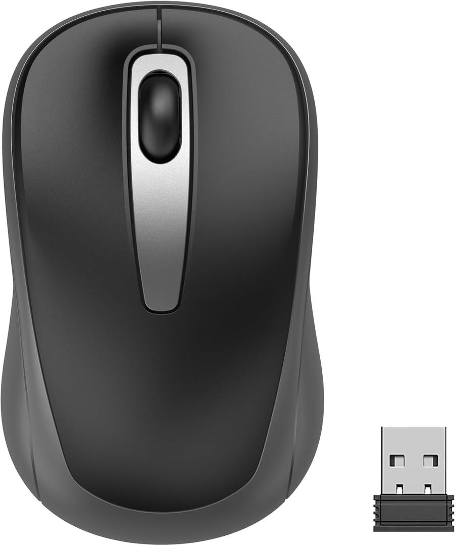 ACOZYKITTEN Wireless Mouse for Portable Computer, 2.4G Noiseless Mouse with USB Receiver, Ergonomics Cordless Optical Silent Mice for Windows PC, Tablet, Laptop, Mac- Gray & Black