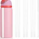 Replacement Straw for Owala Water Bottle 24 oz 32 oz, 6PCS Reusable Plastic Straws Compatible With Owala Water BottleBPA-FREE Straws and 1 Cleaner Brush (While)