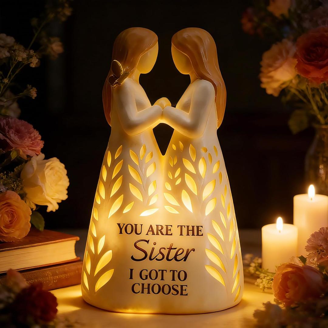 Best Friend Birthday Gifts for Women - Friend Figurines Lights with Remote Control, Sister Birthday Gift, Friendship Bestie Gift for Women - Sister Hand-Painted Statue (No Batteries Included)