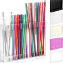 Qinyoung Acrylic Straw Holder for Cabinet Door with Double Sided Adhesive Tape Reusable Straw Organizer Tumbler Storage Kitchen Accessories Container for Counter Cupboard(Classic,Large,Transparent)