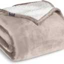 Bare Home Sherpa Fleece Blanket - Twin/Twin Extra Long - Blanket for Bed, Sofa, and Couch - Warm & Lightweight - Fluffy & Soft - Reversible (Twin/Twin XL, Light Taupe)