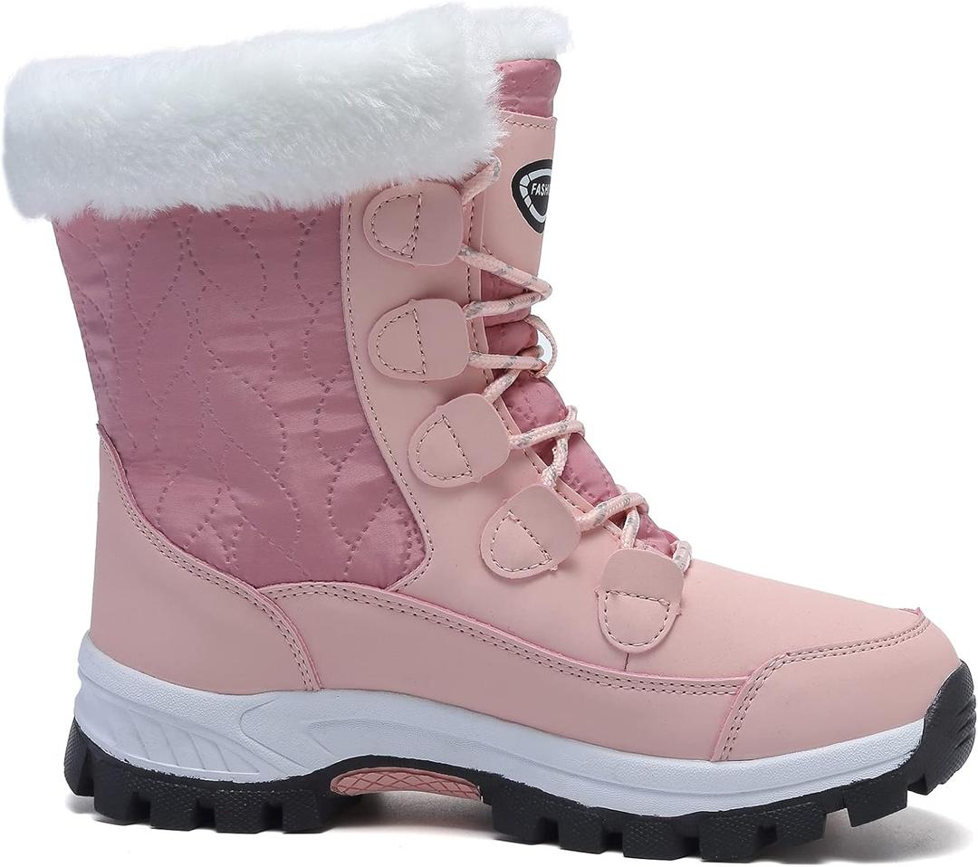 ziitop Womens Snow Boots Warm Fur Lined Winter Boots Anti Slip Ankle Boots Mid Calf Snowboots Waterproof and Cold-Resistant Outdoor Walking Shoes for Women Ladies Girls (6.5, Pink)