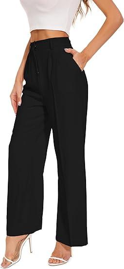 FUNYYZO Wide Leg Pants Women's High Elastic Waisted in The Back Business Work Trousers Long Straight Suit Pants XS Short