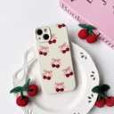 NITITOP Compatible with iPhone 13 Case Cute Cherry Bow Ribbon Design for Women Girls Soft TPU Fit Slim Stylish Full Camera Protection Phone Cover - White Back