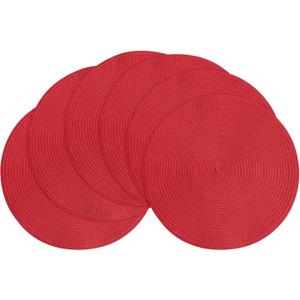 Floroom 15 Inch Round Braided Placemats Set of 6, Washable Heat Resistant Cotton Polyester Circle Place Mats for Kitchen Dining Table - Red