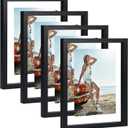Trwcrt 5x7 Floating Picture Frames Set of 4, Double Glass Photo Frame Display up to 7 x 9 Photos for Desktop or Wall Hanging, Black
