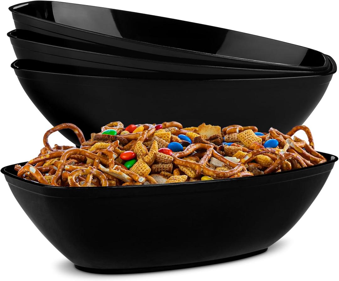 PLASTICPRO Disposable Oval Serving Bowls, Party Snack or Salad Bowl, 72-Ounce, Plastic (4, Black)