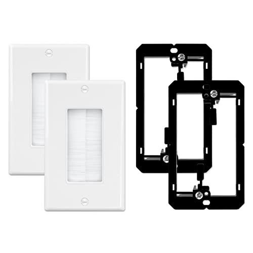 Iwillink Brush Wall Plate with Low Voltage Mounting Bracket 2-Pack, Cable Pass Through Insert for Wires, Single Gang Cable Access Strap, Wall Socket for HDTV, Home Theater Systems