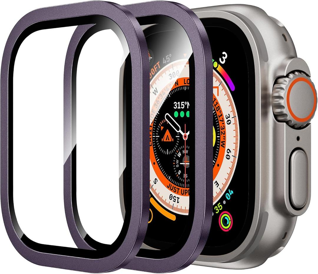 WSKEN for Apple Watch Ultra 3/Ultra 2/Ultra Screen Protector 49mm,9H Tempered Glass + Titanium Alloy Frame, [Keep Original] [Touch Sensitive] Lightweight Protective Glass Film for iwatch Ultra 3/2/1 (Purple)