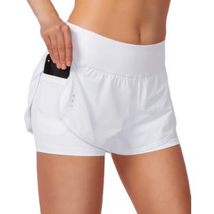 Women's 2 in 1 Running Shorts High Waisted Spandex Shorts Gym Yoga Workout Athletic Shorts for Women with Zipper Pockets, Medium