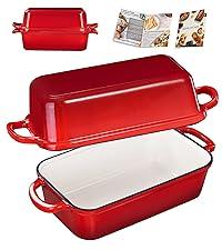GRMImosa 2 in 1 Cast Iron Loaf Pan wiht Lid, Bread Loaf Pans for Baking Bread 9x5, Sourdough Bread Baking Pan for Homemade Bread, Meatloaf, Cherry