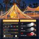 Camping String Lights, 4 in 1 Quick Storage 32.8FT Rechargeable Tent Lights with 9 Lighting Modes, Hanging Waterproof Portable LED Lamp for Outdoor Patio Awning Garden Party Camping Essentials Gear Warm & RGB, 1PACK