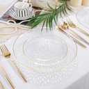 Rubtlamp 60Pcs Clear Plastic Plates,Clear Disposable Plates With Gold Rim,Heavy-duty Gold Plates,Hammered Party Plates Include 30Clear Dessert-Platos,30Dinner-Platos for Wedding, Party