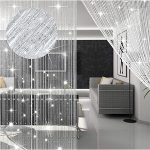 WILLBOND 4 Pcs String Curtains Glitter Fringe Curtains for Window 79 x 39 Inch Door Divider Strip Tassel for Wedding Living Room Bathroom Coffee Shop(Silver)