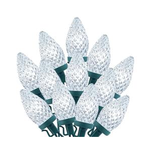 Brightown C9 Christmas String Lights White, 66ft 100 LED Faceted Christmas Lights on Green Wire, Plug-in Large Bulb Strawberry String Lights for House Roof Roofline Christmas Tree Party Outdoor