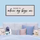 TQianJiang Kids Playroom Wall Decor Home Is Where My Boy Are Art 24"X10" for Family Nursery Bedroom Baby Boy Sign Large Wood Framed Wall Hanging (Black)