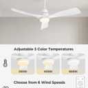 52 Inch Ceiling Fans with Lights Remote, White Ceiling Fans 3-Color Light, Timer, ETL Listed, 3 Downrods, 3 Blades, 6 Speed Modern Fan Quiet Reversible DC Motor for Patio Outdoor,52in,White