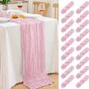 18 Pack Pink Cheesecloth Table Runner 21.5x120 Inch, Semi Sheer Boho Gauze Cheese Cloth Fabric Table Runners 10 FT Long for Wedding Party Baby Shower Birthday Home Decor