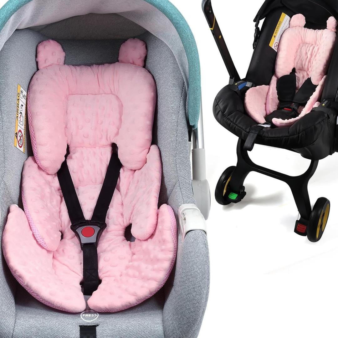 3in1 Reversible Carseat Head Body Support Newborn,3D Minnky Infant Car Seat Insert,Extra Soft Breathable Baby Car Seat Pillow Cushion Boys Girls,fit Stroller,Bouncer,Swing (Pink)