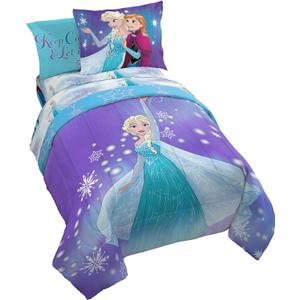 Jay Franco Disney Frozen 7 Piece Full Bed in a Bag Comforter Set - Reversible Comforter & Sheet Set Bedding Features Elsa and Anna - Super Soft Fade Resistant Microfiber (Official Disney Product)