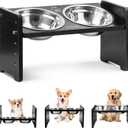 Elevated Dog Bowls, Adjustable Raised Dog Bowl Stand for Small Size Dogs and Cats, Durable Bamboo Dogs Feeder with 2 Stainless Steel Bowls and Non-Slip Feet, Pet Food Bowl for Small Sizes (Black)