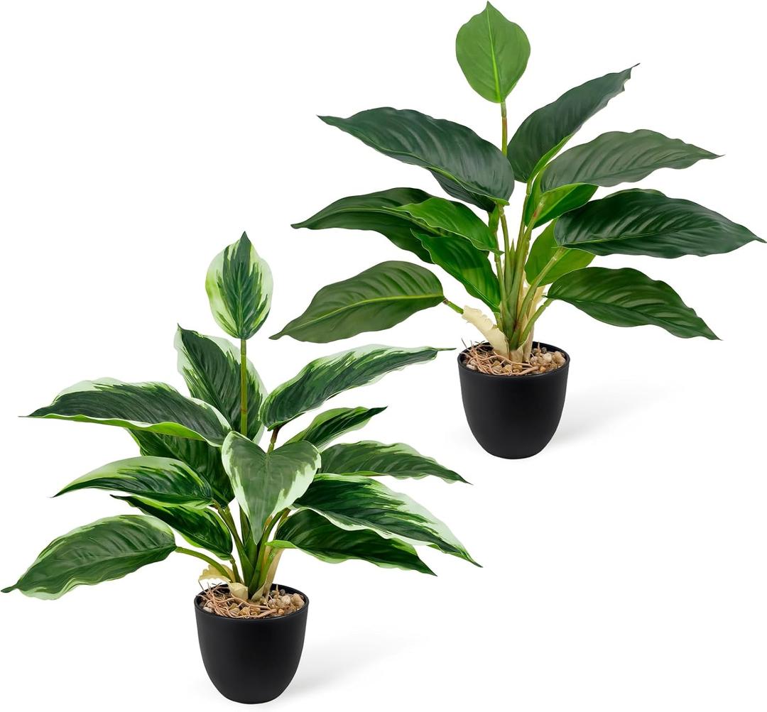 2 Pack Artificial Potted Plants, 16" Fake Plants Indoor in Black Pots for Home Bathroom, Office Desk, Shelf - Realistic Faux Greenery for Living Room, Kitchen, Farmhouse Decor