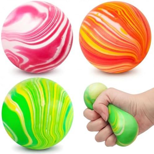 LovesTown Stress Ball, 2.5" Squeeze Ball Assorted Colors Dough Fidget Toy 3 Colors for Adult Stress Relief Hand Exercise Increase Entertainment, Party Favors Birthday Gifts, Medium