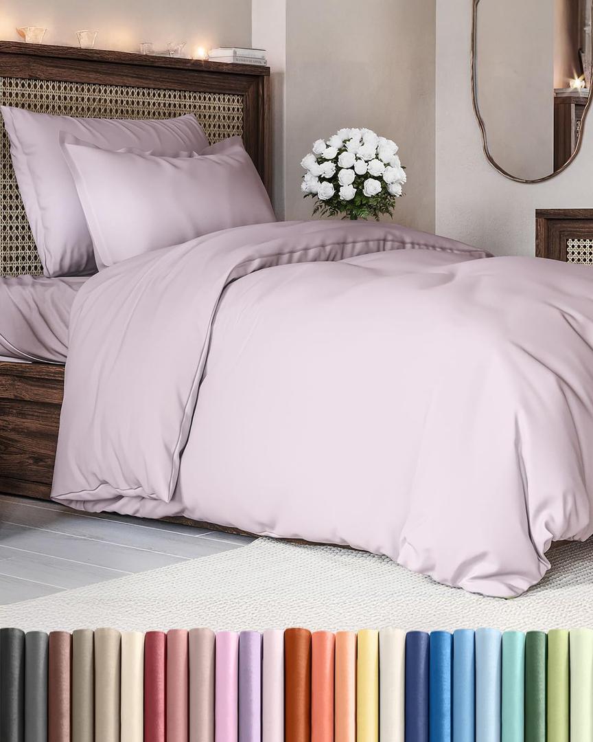 Duvet Cover Twin/Twin XL Size - Extra Soft Twin/Twin XL Size Duvet Cover - Lightweight, Breathable & Cozy w/ Zipper Closures and Ties - 68" x 90" Inches - (Light Lavender) Comforter Not Included