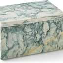 Natural Marble Storage Box with Lid, Rectangular Stone Organizer Box for Jewelry, Cotton Swabs, Makeup, 5.9x3.9x3.1 Inch Luxury Home Decor Marble Keepsake Box (Cyan-green)