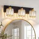 VOLISUN Crystal Vanity Lights for Bathrooms, 3 Light Bathroom Vanity Light, Black and Gold Bathroom Light Over Mirror, Modern Bathrooms Lights Fixtures-UL Certificated(Exclude Bulb)