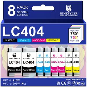 8-Pack LC404 Ink Cartridges Work for Brother MFC-J1205W MFC-J1215W Printer (BK/C/M/Y x2)