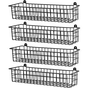 Spice Rack Organizer Wall Mount, 4 Pack Black Seasoning Rack Wire Storage Baskets for Wall or Cabinet Door in Kitchen and RV
