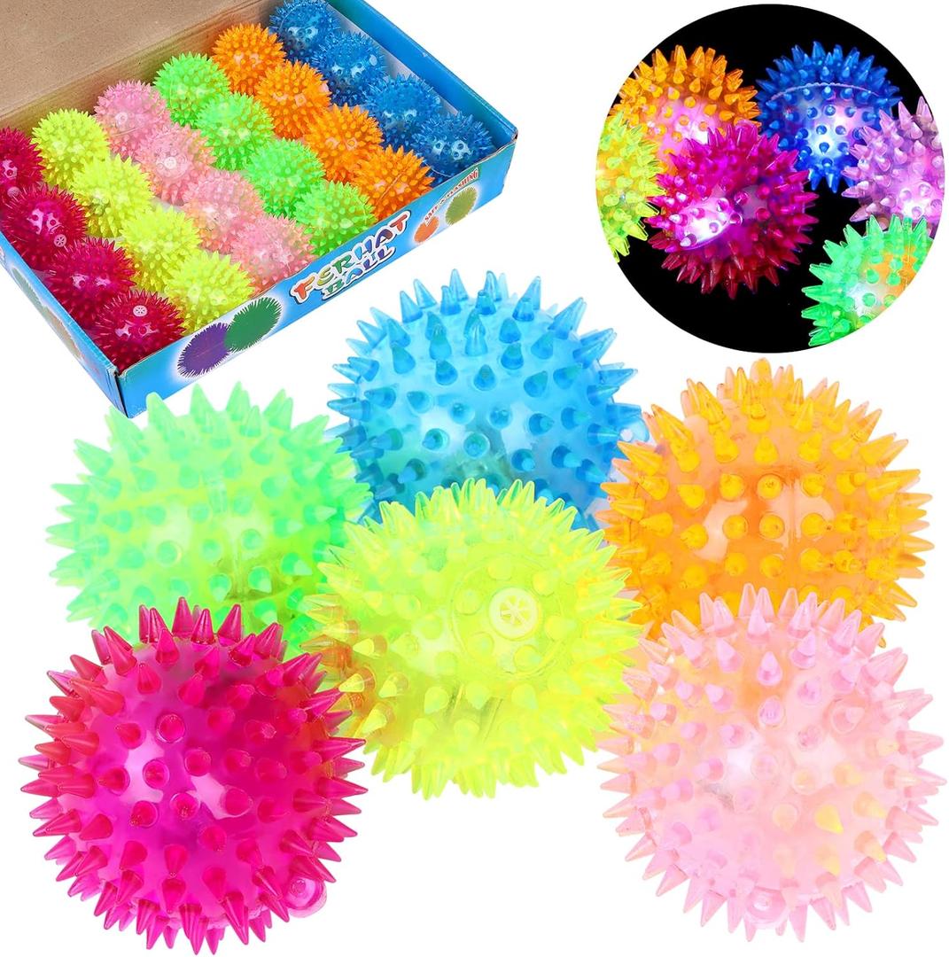 24 Pieces Light Up Bouncy Ball Light up Spike Rubber Ball Sensory Toy Flashing Spiky Sensory Stress Balls for Party Favors Student Gifts School Rewards(Cordless) (type2)