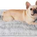 Bedfolks Plush Dog Crate Bed, Washable Cover, Faux Fur Dog Kennel Pad - 35"x23", Grey