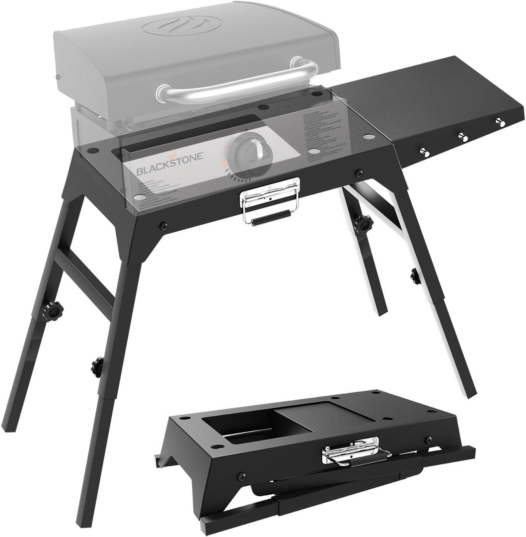 Foldable Griddle Stand for Blackstone 17 & 22 Inch - Heavy-Duty Outdoor Grill Table with Adjustable Legs, Side Shelf, Utensil Hooks - Portable BBQ Stand for Camping, Tailgating, Backyard