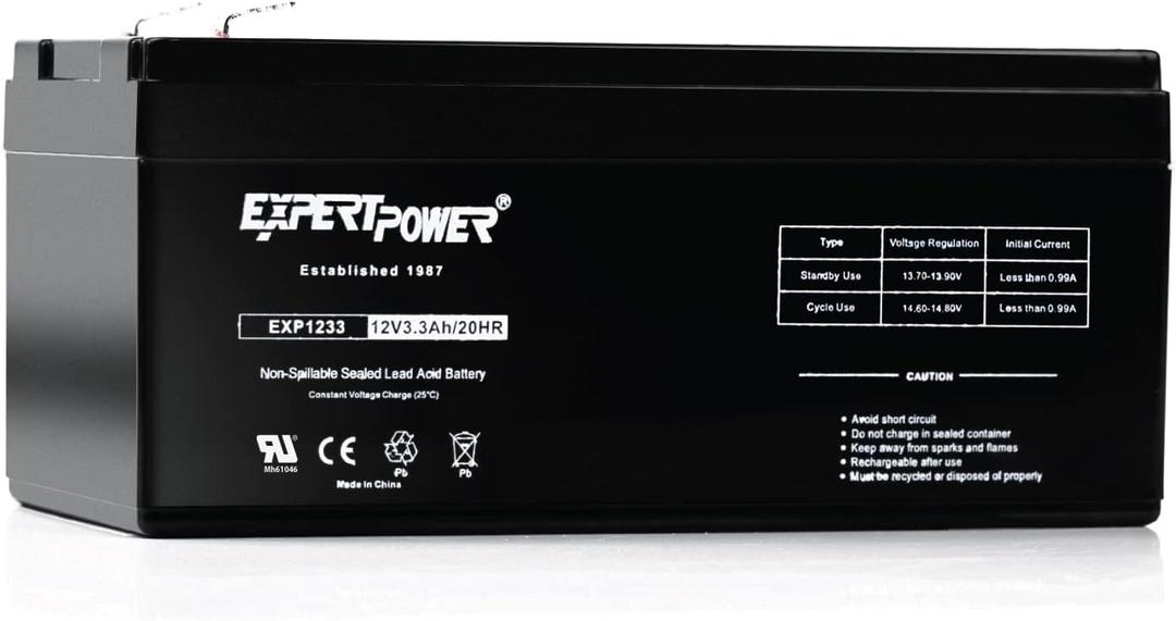 ExpertPower EXP1233-3.3Ah 12V Battery Sealed Lead Acid, Replacement for Back-UPS ES 350, BE350E, BE350C, BE350R, BE350U, 12 Volt Rechargeable UPS Battery