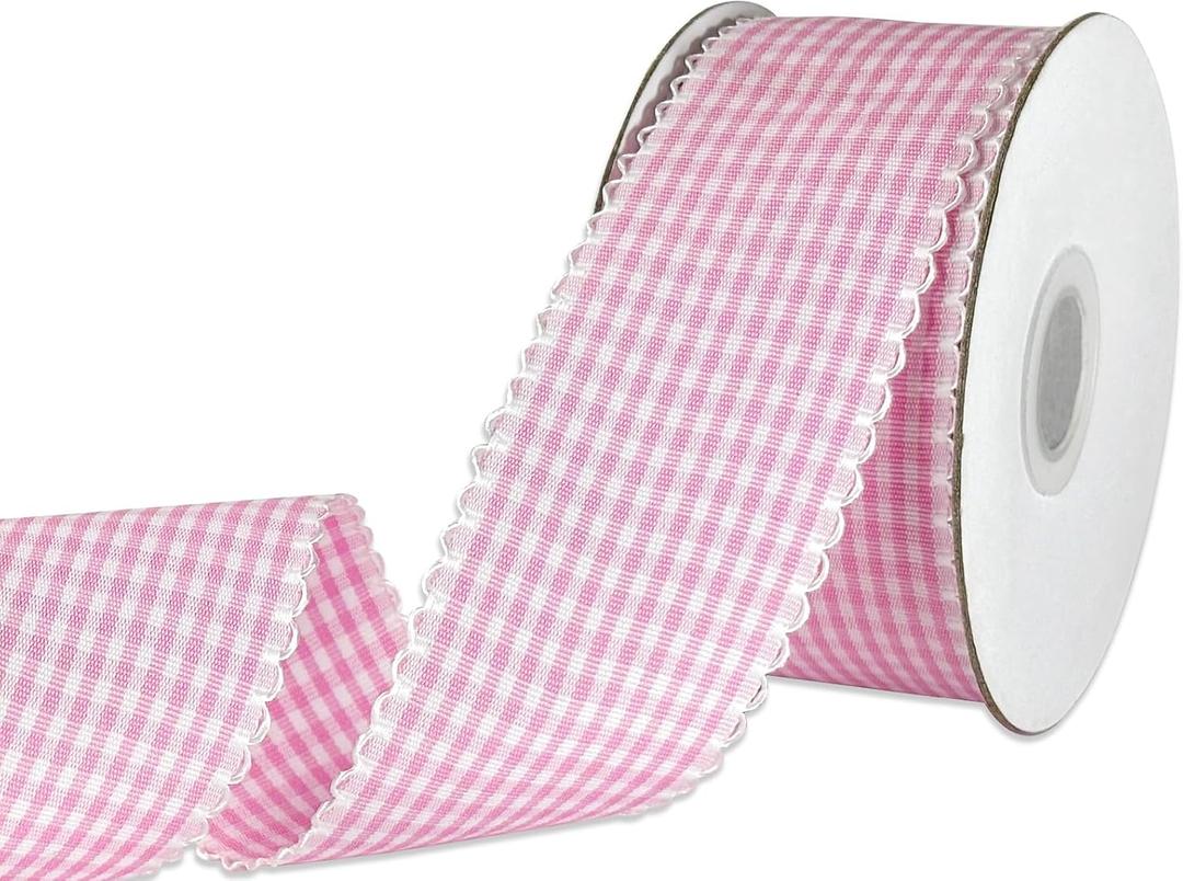 1.5 Inch Gingham Ribbon - 15 Yards Plaid Checked Polyester Ribbon for Gift Wrapping, Flower Bouquets, Wreaths, Christmas Decor, Wedding & Party Crafts (Pink, 1.5in15yds)