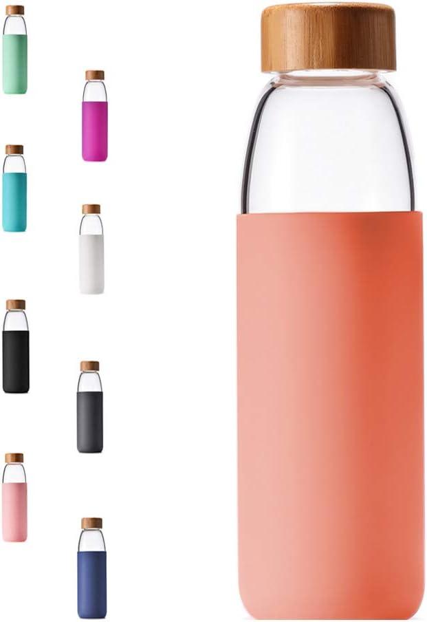 veegoal 25 Oz Borosilicate Glass Water Bottles with Bamboo Lid, BPA-FREE, Non-Slip Silicone Sleeve, and Stainless Steel Leak Proof Lid - Reusable Glass Bottle for Men and Women (Dahlia)