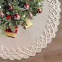 KHOYIME White Knitted Christmas Tree Skirt 48 Inches Rustic Vintage Large Xmas Tree Mat, Chunky Thick Knit Boho Under Tree Rug Skirt Farmhouse Decorations for Indoor Holiday New Year Home Party Decor